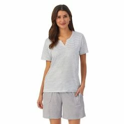 Women's Cuddl Duds® Far-Infrared Enhance Short Sleeve Pajama Top & Pajama Shorts Sleep Set Gray White Stripe -Cuddl Duds Shop unnamed file 2727