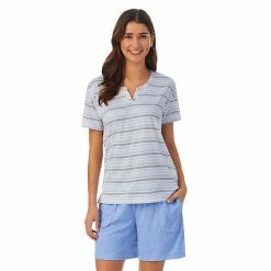 Women's Cuddl Duds® Far-Infrared Enhance Short Sleeve Pajama Top & Pajama Shorts Sleep Set Gray White Stripe -Cuddl Duds Shop unnamed file 2728