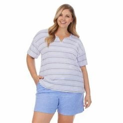 Plus Size Cuddl Duds® Far-Infrared Enhance Short Sleeve Pajama Top & Pajama Shorts Sleep Set Gray White Stripe -Cuddl Duds Shop unnamed file 2752