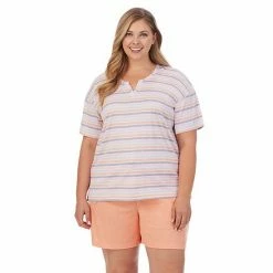 Plus Size Cuddl Duds® Far-Infrared Enhance Short Sleeve Pajama Top & Pajama Shorts Sleep Set Gray White Stripe -Cuddl Duds Shop unnamed file 2754