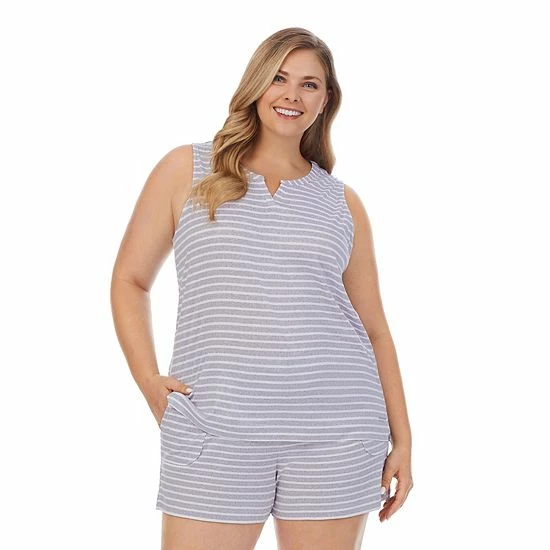 Plus Size Cuddl Duds® Far-Infrared Enhance Short Sleeve Pajama Tank Top & Pajama Shorts Sleep Set Blue Stripe 1 Plus Size Cuddl Duds® Far-Infrared Enhance Short Sleeve Pajama Tank Top & Pajama Shorts Sleep Set Blue Stripe