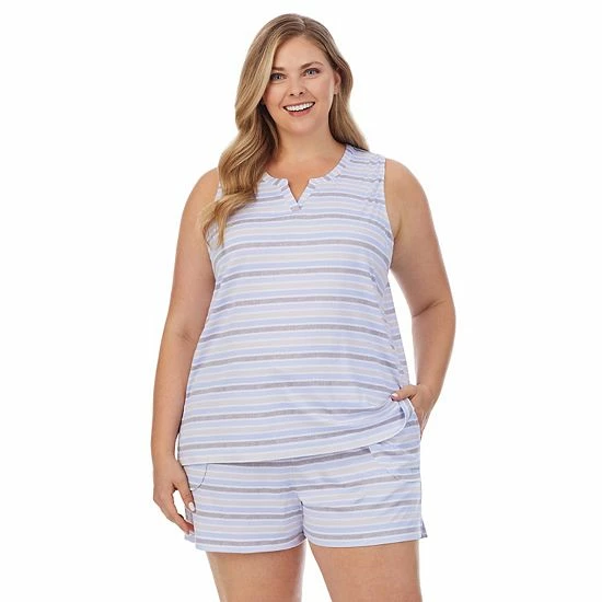 Plus Size Cuddl Duds® Far-Infrared Enhance Short Sleeve Pajama Tank Top & Pajama Shorts Sleep Set Blue Stripe 5 Plus Size Cuddl Duds® Far-Infrared Enhance Short Sleeve Pajama Tank Top & Pajama Shorts Sleep Set Blue Stripe - Image 5