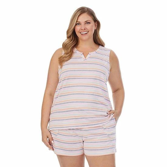 Plus Size Cuddl Duds® Far-Infrared Enhance Short Sleeve Pajama Tank Top & Pajama Shorts Sleep Set Blue Stripe 6 Plus Size Cuddl Duds® Far-Infrared Enhance Short Sleeve Pajama Tank Top & Pajama Shorts Sleep Set Blue Stripe - Image 6