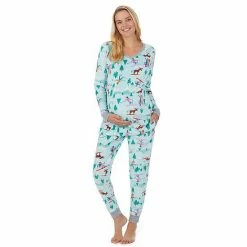Maternity Cuddl Duds® 2-piece Velour Pajama Top & Pajama Jogger Pants Set Black Moose