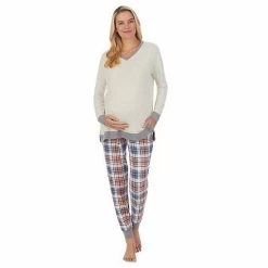 Maternity Cuddl Duds® Sweater Knit V-Neck Pajama Top & Pajama Jogger Pants Set Aqua Gingham -Cuddl Duds Shop unnamed file 2798