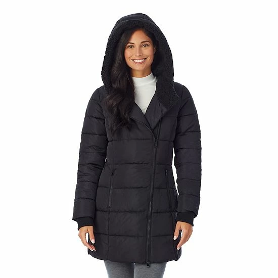 Women's Cuddl Duds Long Hooded Puffer Coat Denim Blue 4 Women's Cuddl Duds Long Hooded Puffer Coat Denim Blue - Image 4