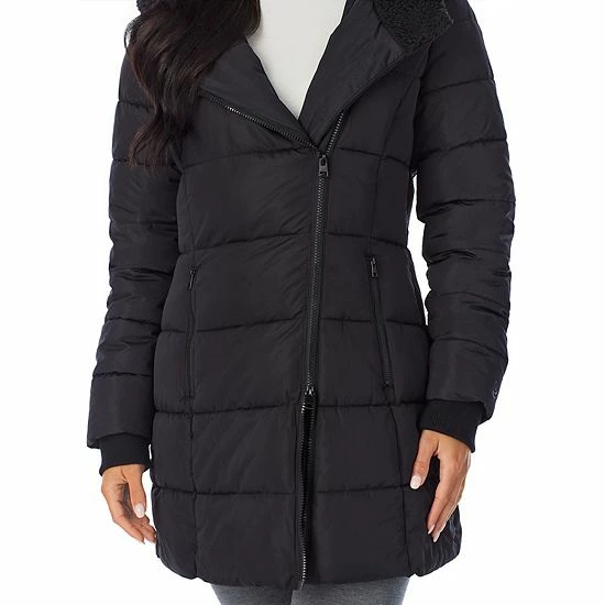 Women's Cuddl Duds Long Hooded Puffer Coat Denim Blue 6 Women's Cuddl Duds Long Hooded Puffer Coat Denim Blue - Image 6