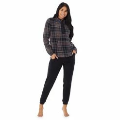 Women's Cuddl Duds Fleece Long Sleeve Pajama Top And Banded Bottom Pajama Pants Sleep Set Grey Oatmeal Plaid -Cuddl Duds Shop unnamed file 358
