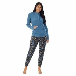 Women's Cuddl Duds Fleece Long Sleeve Pajama Top And Banded Bottom Pajama Pants Sleep Set Grey Oatmeal Plaid -Cuddl Duds Shop unnamed file 360