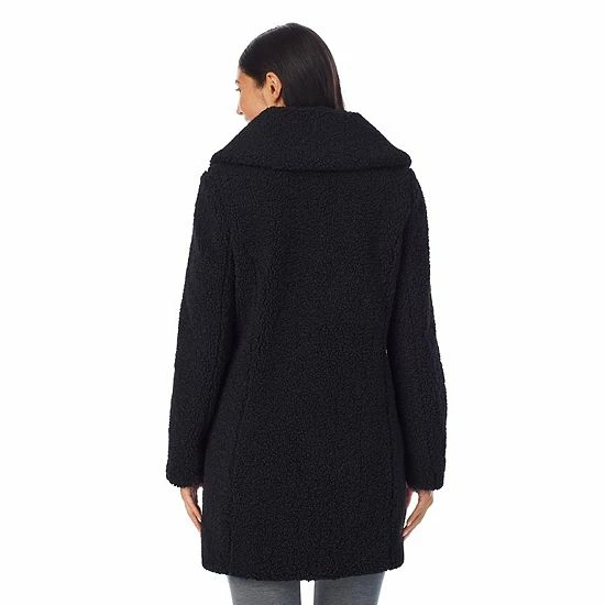 Women's Cuddl Duds Curly Sherpa Shawl-Collar Coat Black 2 Women's Cuddl Duds Curly Sherpa Shawl-Collar Coat Black - Image 2