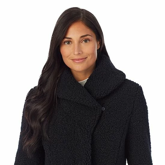 Women's Cuddl Duds Curly Sherpa Shawl-Collar Coat Black 4 Women's Cuddl Duds Curly Sherpa Shawl-Collar Coat Black - Image 4