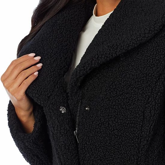 Women's Cuddl Duds Curly Sherpa Shawl-Collar Coat Black 7 Women's Cuddl Duds Curly Sherpa Shawl-Collar Coat Black - Image 7