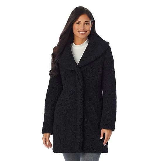 Women's Cuddl Duds Curly Sherpa Shawl-Collar Coat Black 9 Women's Cuddl Duds Curly Sherpa Shawl-Collar Coat Black - Image 9