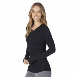Women's Cuddl Duds® Softwear With Stretch Ribbed Long Sleeve Henley Top Black -Cuddl Duds Shop unnamed file 451