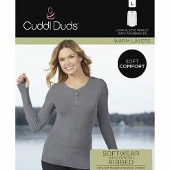 Women's Cuddl Duds® Softwear With Stretch Ribbed Long Sleeve Henley Top Black -Cuddl Duds Shop unnamed file 453