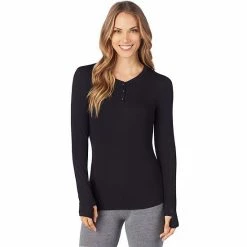 Women's Cuddl Duds® Softwear With Stretch Ribbed Long Sleeve Henley Top Black -Cuddl Duds Shop unnamed file 456