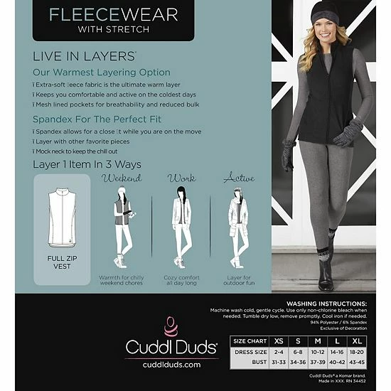 Women's Cuddl Duds® Fleecewear With Stretch Full Zippered Vest Charcoal Heather 6 Women's Cuddl Duds® Fleecewear With Stretch Full Zippered Vest Charcoal Heather - Image 6