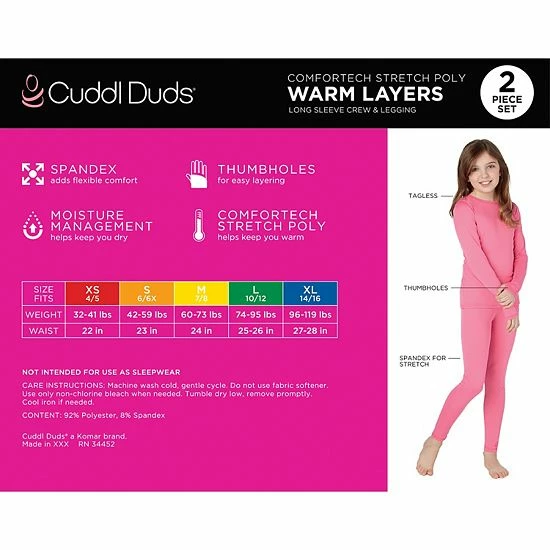 Cuddl Duds Girls 7-16 Comfortech Stretch 2-Piece Base Layer Set Black 3 Cuddl Duds Girls 7-16 Comfortech Stretch 2-Piece Base Layer Set Black - Image 3