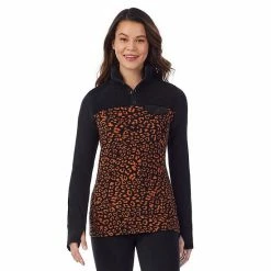 Women's Cuddl Duds® Fleecewear With Stretch Mock Henley Long Sleeve Top With Sherpa Amber Animal -Cuddl Duds Shop unnamed file 761