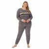 Plus Size Cuddl Duds 3-pc. Stretch Fleece Long Sleeve Pajama Top, Pajama Pants & Headband Set Pink Gray Plaid