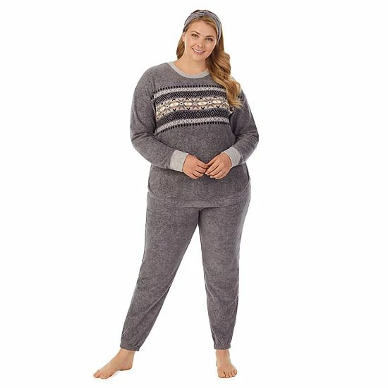 Plus Size Cuddl Duds 3-pc. Stretch Fleece Long Sleeve Pajama Top, Pajama Pants & Headband Set Pink Gray Plaid 3 Plus Size Cuddl Duds 3-pc. Stretch Fleece Long Sleeve Pajama Top, Pajama Pants & Headband Set Pink Gray Plaid - Image 3
