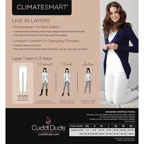 Women's Cuddl Duds® Climatesmart Leggings White 4 Women's Cuddl Duds® Climatesmart Leggings White - Image 4